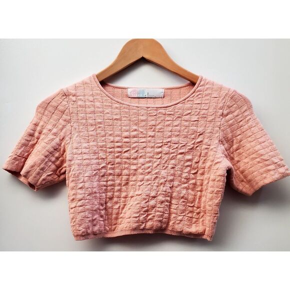 Free People FP BEACH Boho Top XS Soft Peach Crop Stretch Quilt Rib Base Short - Picture 4 of 11
